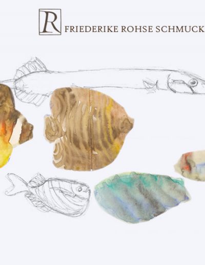 Aquarell Fische, Aquarell auf Bütten, Bleistift